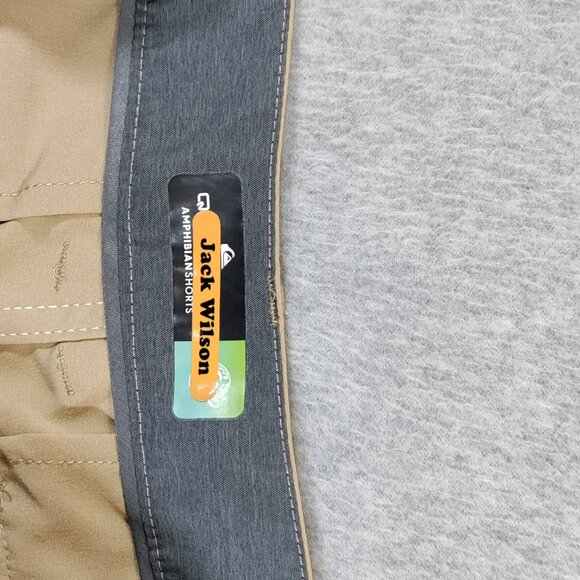 QuickSilver Amphibian Shorts Size 27 Beige Tan 10in Inseam Stretch Beach Board - Picture 5 of 13